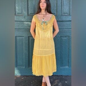 Vintage cotton slip dress with butterfly detail top.  One of a kind.  Size sm/m